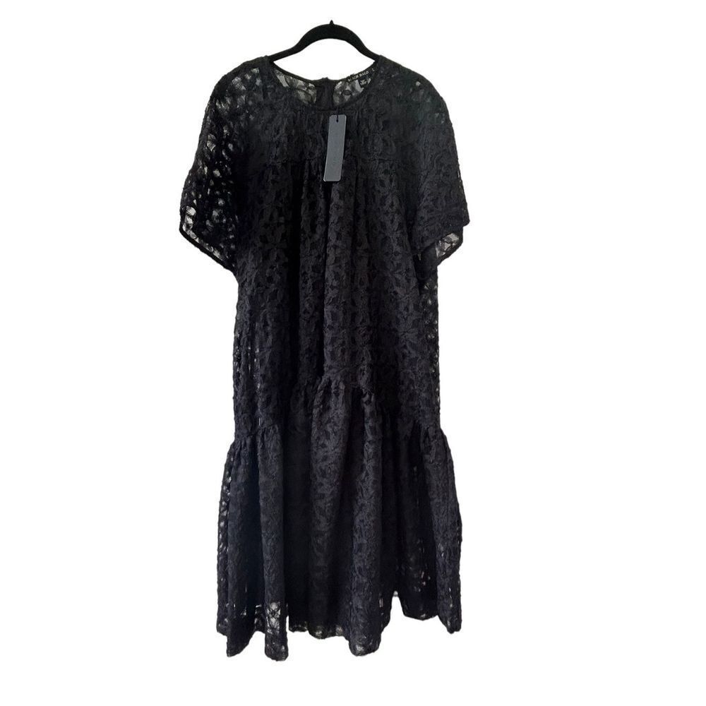Black Halo Short Sleeves Lace Pleated Imara Dress Women's Black Size Large